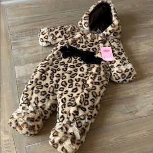 Leopard print faux fur snowsuit